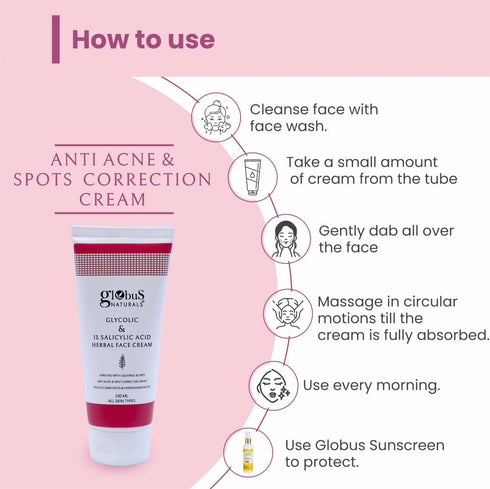 Globus Naturals Glycolic & 1% Salicylic Acid Herbal Anti Acne Face Cream